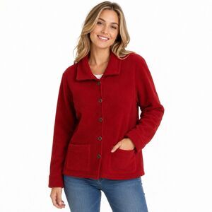 80s Vintage Lilly of California Red Fleece Button Down Jacket Womens Size S
